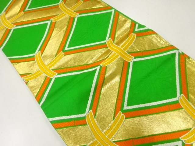 JAPANESE KIMONO / ANTIQUE FUKURO OBI / SILK / WOVEN FLOWER & TASUKI LATTICE